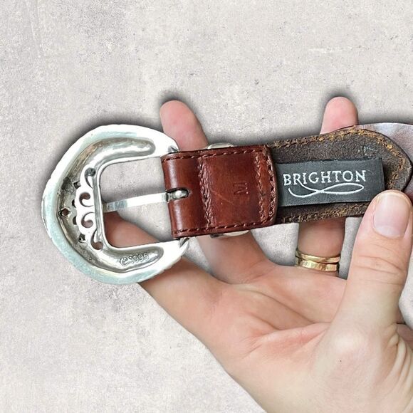 Vintage Brighton 1995 Brown Tan Leather Woven Western Boho Belt Sz M - Picture 8 of 9